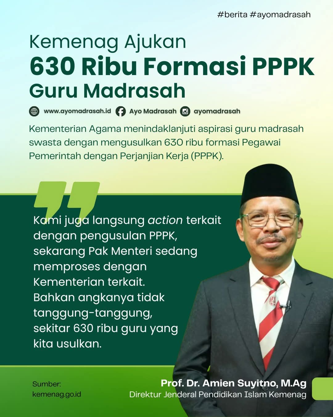 Kemenag Ajukan 630 Ribu Formasi PPPK untuk Guru Madrasah